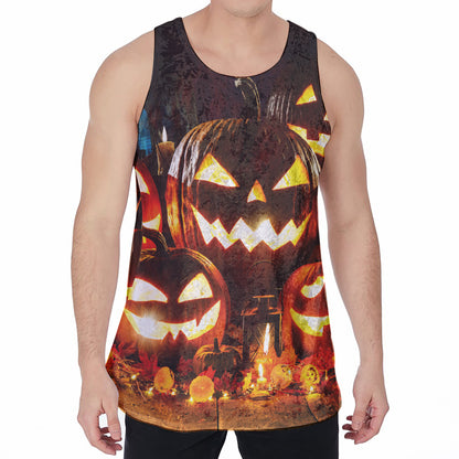 Jack-O'-Lantern Halloween Pumpkin Print Men's Velvet Tank Top