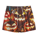 Jack-O'-Lantern Halloween Pumpkin Print Mesh Shorts