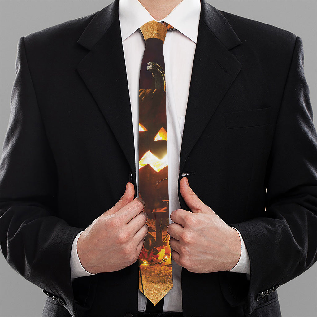 Jack-O'-Lantern Halloween Pumpkin Print Necktie