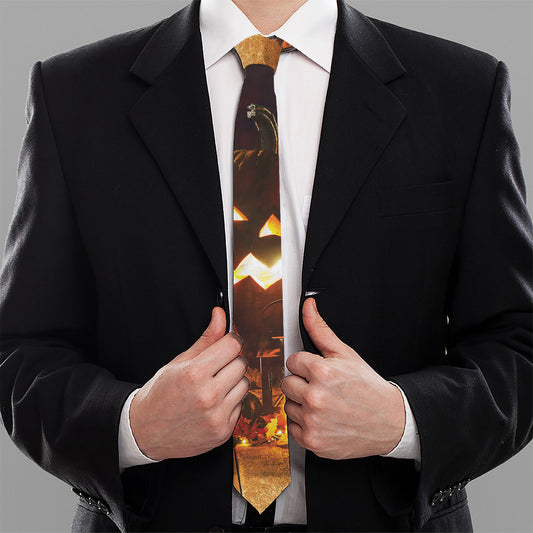 Jack-O'-Lantern Halloween Pumpkin Print Necktie