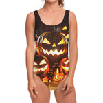 Jack-O'-Lantern Halloween Pumpkin Print One Piece Swimsuit