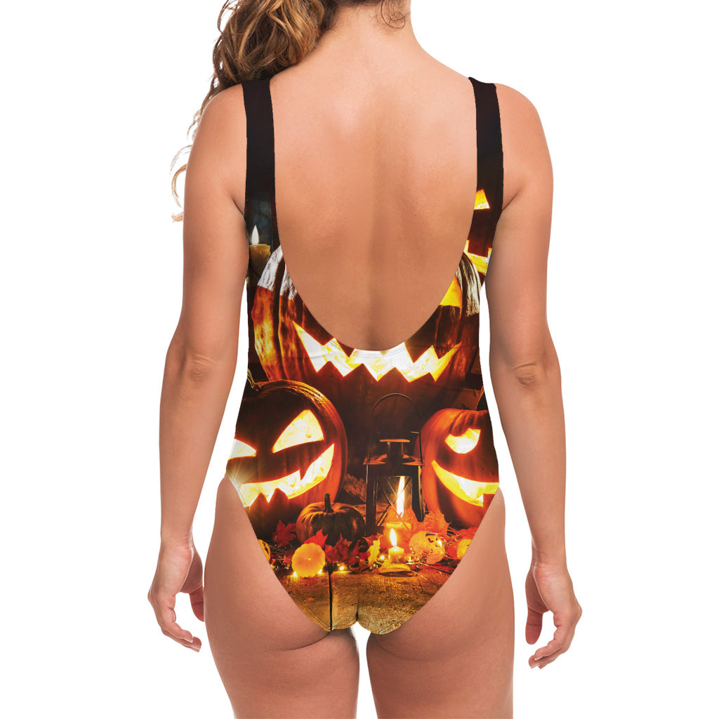 Jack-O'-Lantern Halloween Pumpkin Print One Piece Swimsuit