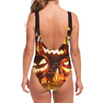 Jack-O'-Lantern Halloween Pumpkin Print One Piece Swimsuit