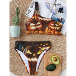 Jack-O'-Lantern Halloween Pumpkin Print One Shoulder Bikini Top