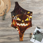 Jack-O'-Lantern Halloween Pumpkin Print One Shoulder Bodysuit