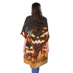 Jack-O'-Lantern Halloween Pumpkin Print Open Front Beach Cover Up