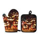 Jack-O'-Lantern Halloween Pumpkin Print Oven Mitt And Pot Holder Set