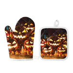 Jack-O'-Lantern Halloween Pumpkin Print Oven Mitt And Pot Holder Set