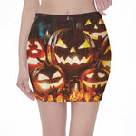 Jack-O'-Lantern Halloween Pumpkin Print Pencil Mini Skirt