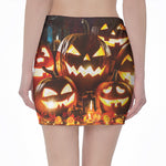 Jack-O'-Lantern Halloween Pumpkin Print Pencil Mini Skirt