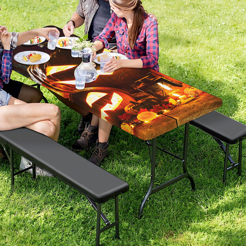 Jack-O'-Lantern Halloween Pumpkin Print Picnic Table Cover
