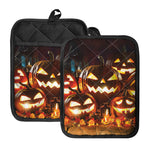 Jack-O'-Lantern Halloween Pumpkin Print Pot Holders With Pocket