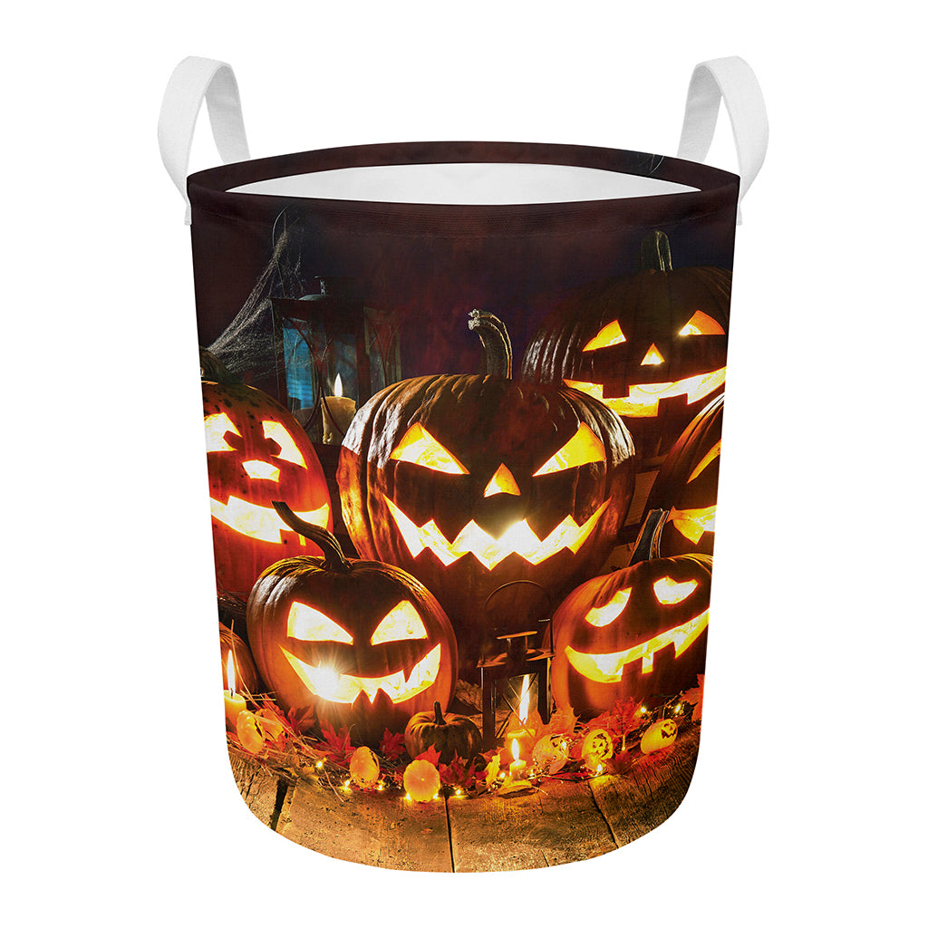Jack-O'-Lantern Halloween Pumpkin Print Round Laundry Basket