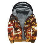 Jack-O'-Lantern Halloween Pumpkin Print Sherpa Lined Zip Up Hoodie