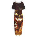 Jack-O'-Lantern Halloween Pumpkin Print Short Sleeve Long Nightdress