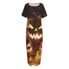 Jack-O'-Lantern Halloween Pumpkin Print Short Sleeve Long Nightdress