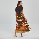 Jack-O'-Lantern Halloween Pumpkin Print Short Sleeve Maxi Dress