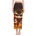 Jack-O'-Lantern Halloween Pumpkin Print Side Slit Maxi Skirt