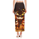 Jack-O'-Lantern Halloween Pumpkin Print Side Slit Maxi Skirt
