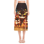 Jack-O'-Lantern Halloween Pumpkin Print Side Slit Midi Skirt