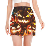 Jack-O'-Lantern Halloween Pumpkin Print Side Slit Mini Skirt