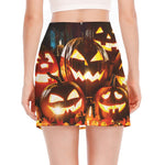 Jack-O'-Lantern Halloween Pumpkin Print Side Slit Mini Skirt