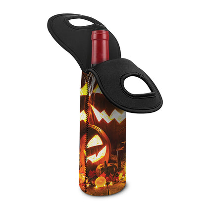 Jack-O'-Lantern Halloween Pumpkin Print Single Neoprene Wine Tote