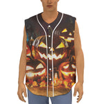 Jack-O'-Lantern Halloween Pumpkin Print Sleeveless Baseball Jersey