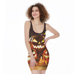 Jack-O'-Lantern Halloween Pumpkin Print Sleeveless Bodycon Dress