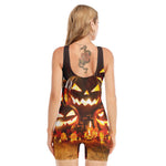 Jack-O'-Lantern Halloween Pumpkin Print Sleeveless One Piece Swimsuit