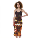 Jack-O'-Lantern Halloween Pumpkin Print Slim Fit Midi Cami Dress