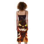 Jack-O'-Lantern Halloween Pumpkin Print Slim Fit Midi Cami Dress