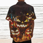 Jack-O'-Lantern Halloween Pumpkin Print Textured Short Sleeve Shirt