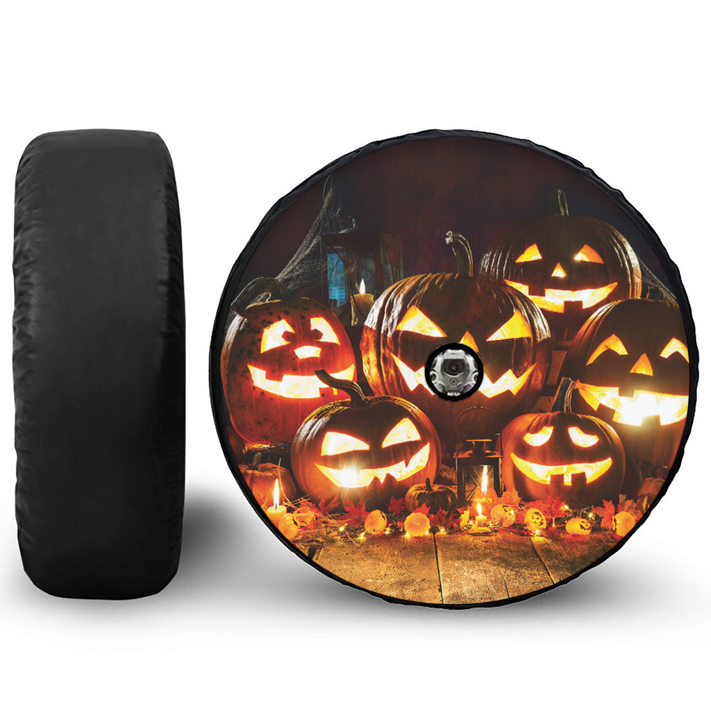 Jack-O'-Lantern Halloween Pumpkin Print Tire Cover With Camera Hole