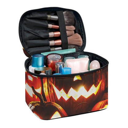 Jack-O'-Lantern Halloween Pumpkin Print Travel Makeup Bag