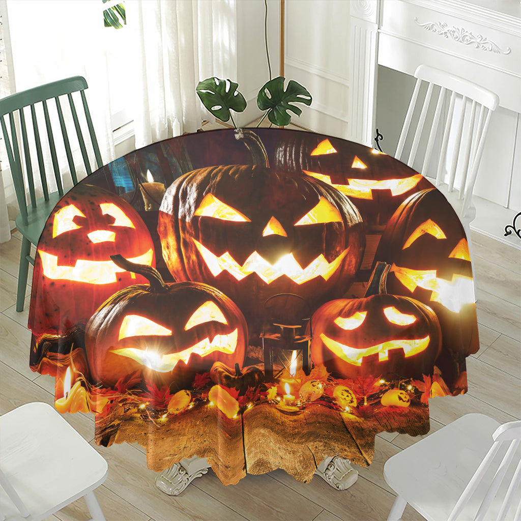Jack-O'-Lantern Halloween Pumpkin Print Waterproof Round Tablecloth