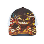 Jack-O'-Lantern Halloween Pumpkin Print White Mesh Trucker Cap