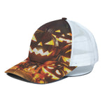 Jack-O'-Lantern Halloween Pumpkin Print White Mesh Trucker Cap