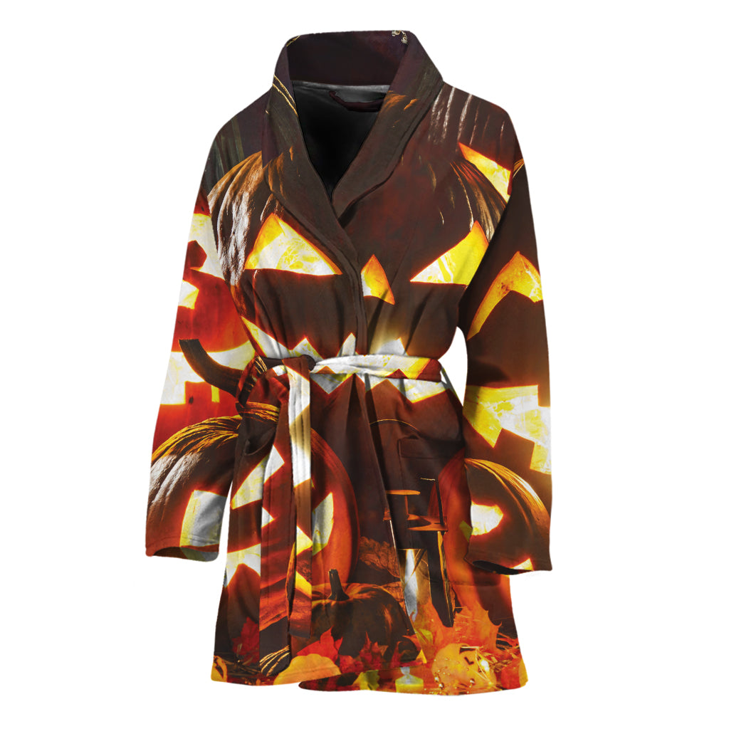 Jack-O'-Lantern Halloween Pumpkin Print Women's Bathrobe