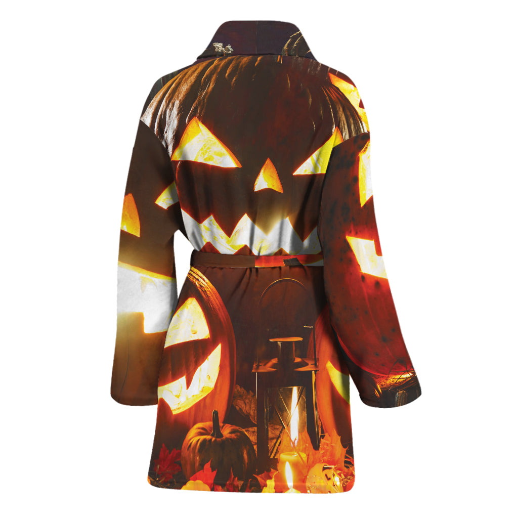 Jack-O'-Lantern Halloween Pumpkin Print Women's Bathrobe