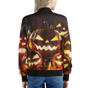 Jack-O'-Lantern Halloween Pumpkin Print Women's Bomber Jacket