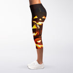 Jack-O'-Lantern Halloween Pumpkin Print Women's Capri Leggings