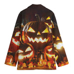 Jack-O'-Lantern Halloween Pumpkin Print Women's Cotton Blazer