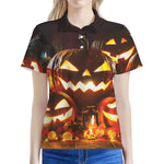 Jack-O'-Lantern Halloween Pumpkin Print Women's Polo Shirt