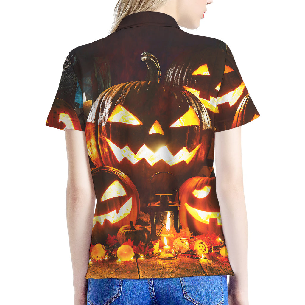 Jack-O'-Lantern Halloween Pumpkin Print Women's Polo Shirt