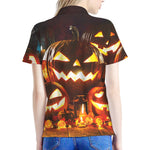 Jack-O'-Lantern Halloween Pumpkin Print Women's Polo Shirt