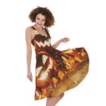 Jack-O'-Lantern Halloween Pumpkin Print Sleeveless Knee Length Dress