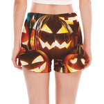 Jack-O'-Lantern Halloween Pumpkin Print Women's Split Running Shorts