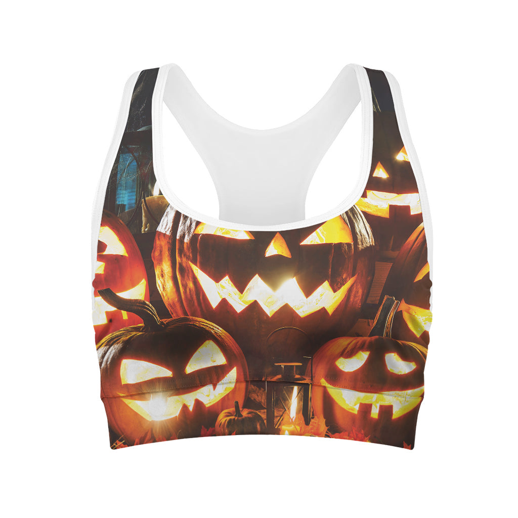 Jack-O'-Lantern Halloween Pumpkin Print Women's Sports Bra
