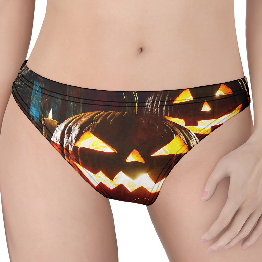 Jack-O'-Lantern Halloween Pumpkin Print Women's Thong